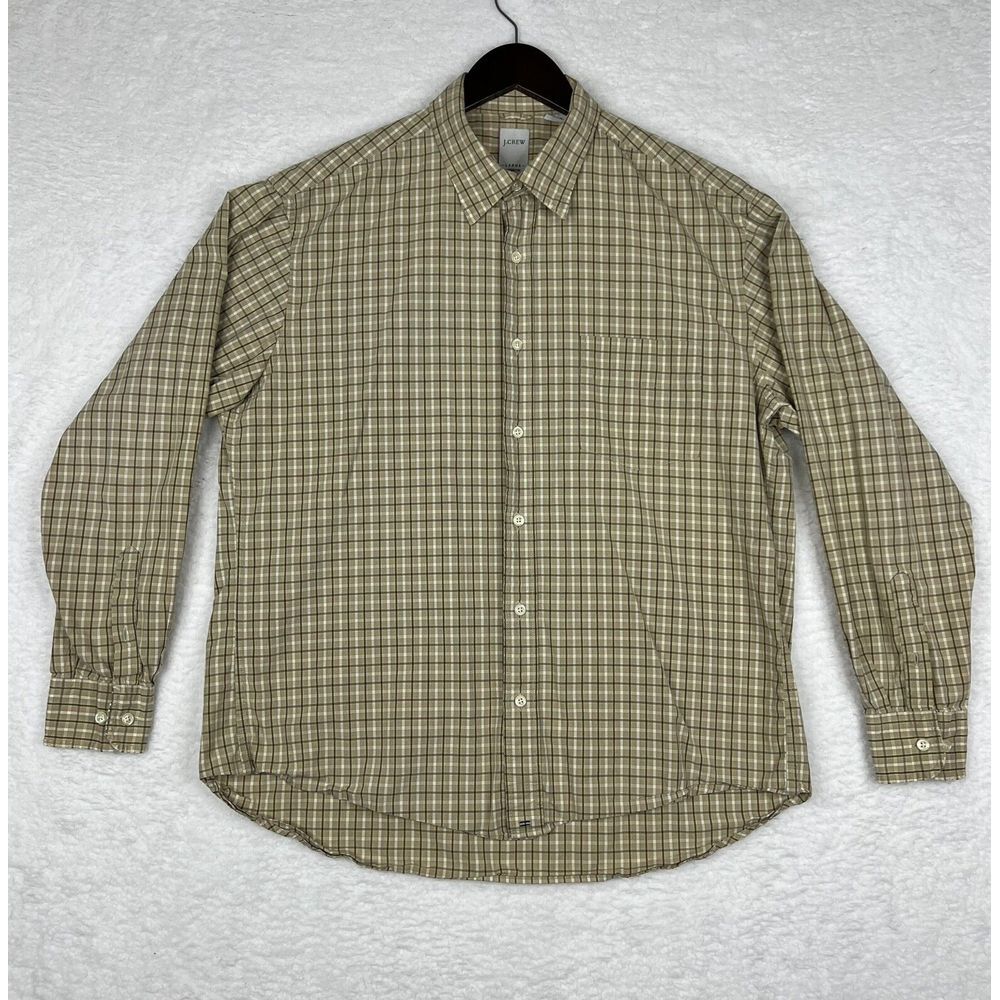 J‎ Crew Shirt Mens Large L Yellow Check Button Up Long Sleeve Casual Pure Cotton